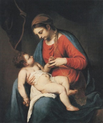 A painting of a person holding a babyDescription automatically generated with medium confidence