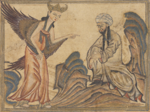 The Prophet Muhammad receiving revelation from the Archangel Gabriel, as illustrated by Rashid al-Din Hamadani