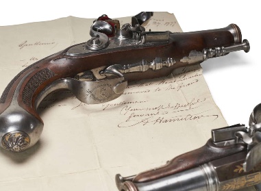 two pistols that were once owned by Alexander Hamilton that were sold from the Metropolitan Museum of Art