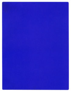 A monochromatic painting of a deep ultramarine known as International Klein Blue