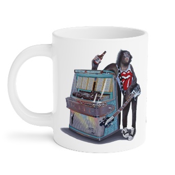 A picture containing mug with a Tony South painting on it.Description automatically generated