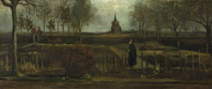 A painting of a person walking in a fieldDescription automatically generated