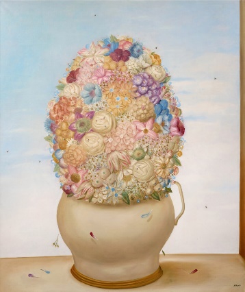 A painting of a vase with flowersDescription automatically generated